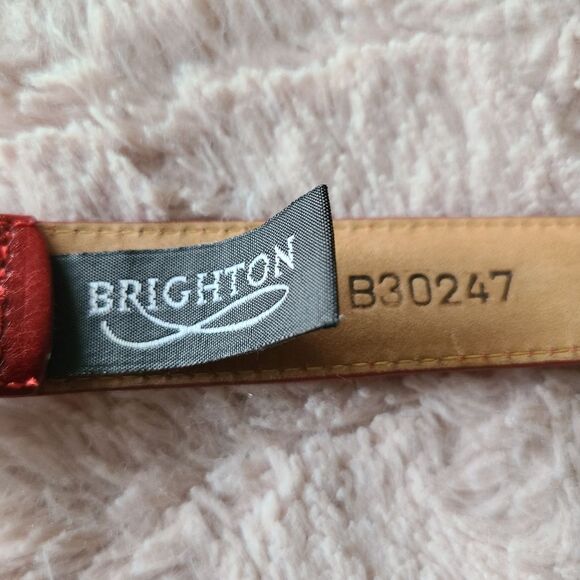 brighton leather belt red w/ silver conchos golf theme size M - Picture 6 of 8